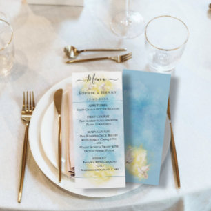 Elegante Blue & Gold Wedding White Doves Karte