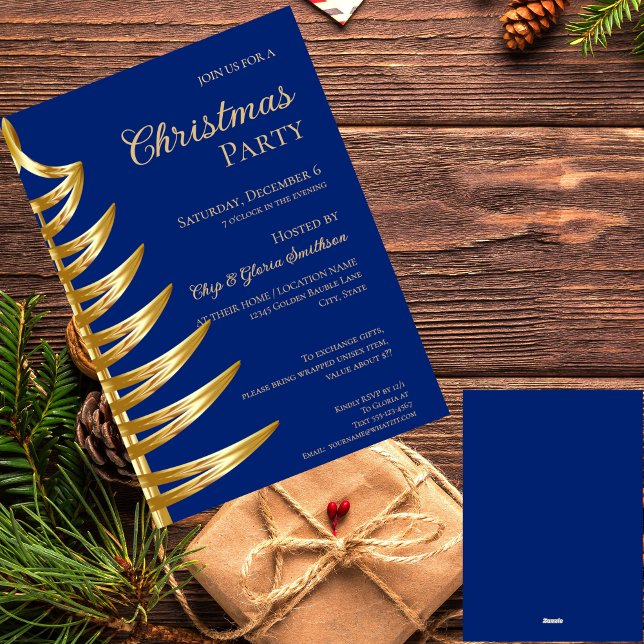 Elegante Blue & Gold Weihnachten Party Einladung (Von Creator hochgeladen)