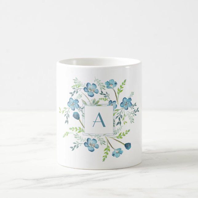 Elegante Blue Green Watercolor Blume Kaffeetasse (Mittel)