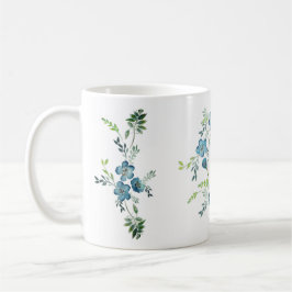 Elegante Blue Green Watercolor Blume Kaffeetasse
