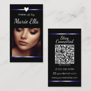 Elegante Blue Heart Foto QR-Code-Vorlage Visitenkarte