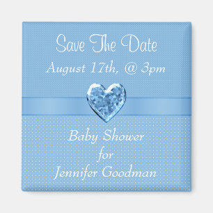 Elegante Blue Heart Jewel Babydusche Magnet