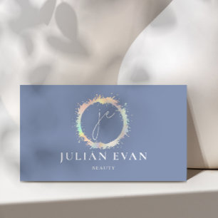 Elegante Blue Holographic Monogram Business Card Visitenkarte