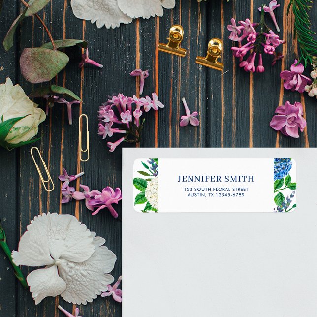 Elegante Blue Hydrangea Baby Shower Rücksendeadres (Von Creator hochgeladen)