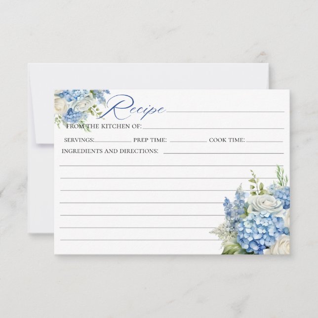 Elegante Blue Hydrangea Brautparty Rezept Card Einladung (Vorderseite)