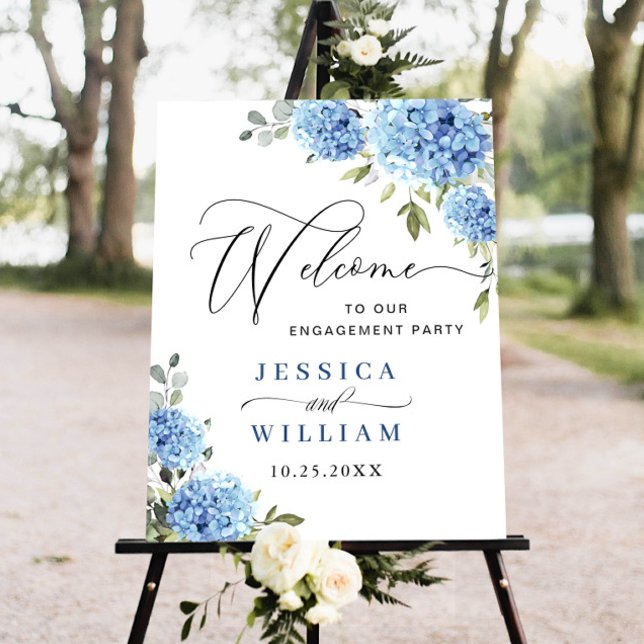 Elegante Blue Hydrangea Eukalyptus Engagement Part Poster (Von Creator hochgeladen)