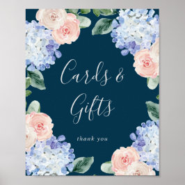 Elegante Blue Hydrangea Navy Cards und Gifts Sign Poster