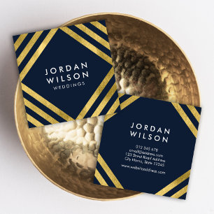 Elegante Blue Imitats Gold Square Lines Geometric Quadratische Visitenkarte