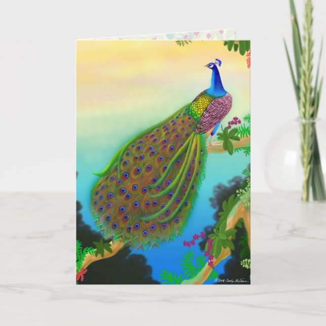 Elegante Blue Indian Peacock Greeting Card Karte (Vorderseite)