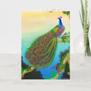 Elegante Blue Indian Peacock Greeting Card Karte