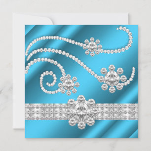 Elegante Blue Jewel Diamanten Silber Geburtstagsfe Einladung