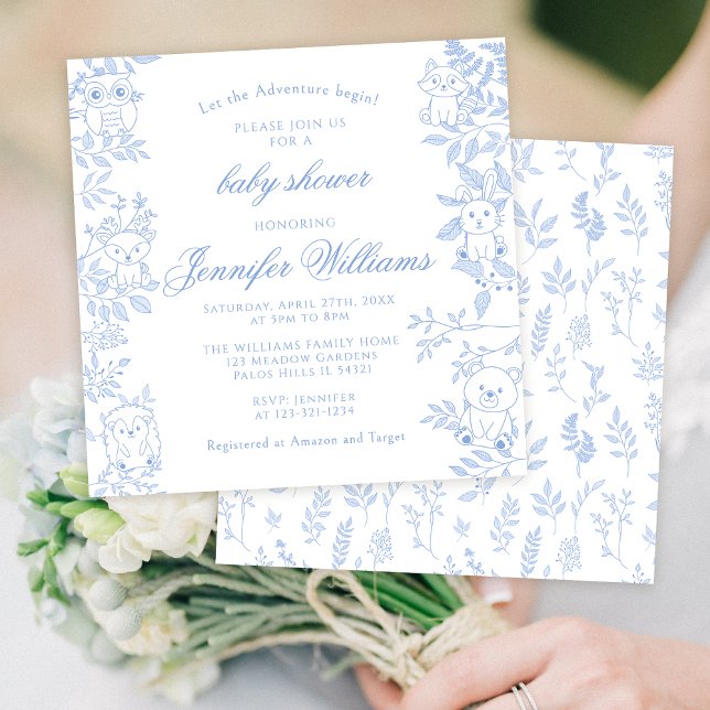 Elegante Blue Line Art Woodland Baby Boy Dusche Einladung (Von Creator hochgeladen)