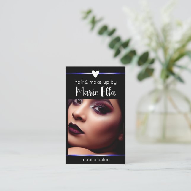 Elegante Blue Lines Foto QR-Codevorlage Visitenkarte (Stehend Vorderseite)