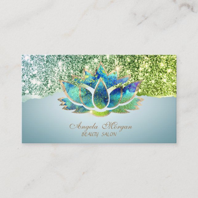Elegante Blue Lotus Blume Glitzer Border Visitenkarte (Vorderseite)