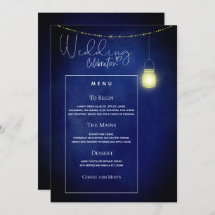 Elegante Blue Mason Jar Wedding Menu Card Einladung