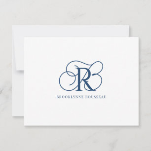 Elegante Blue Monogram Flat Note Card Mitteilungskarte