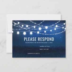 Elegante Blue Night & Silver String Lights UAWG RSVP Karte