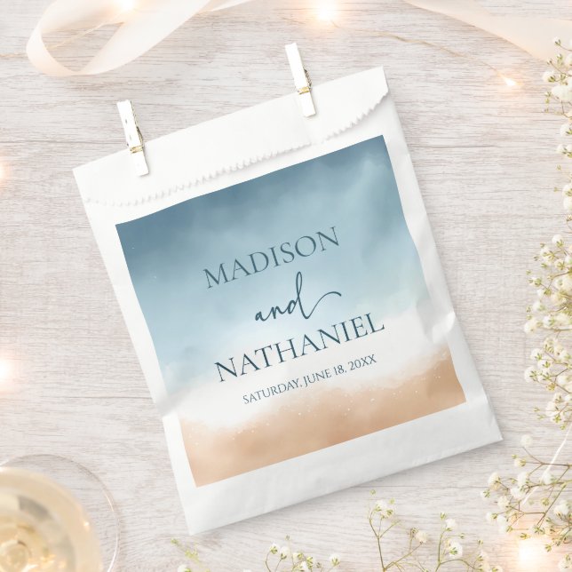 Elegante Blue Ocean Beach Shore Sand Wedding Geschenktütchen (Ausgeschnitten)