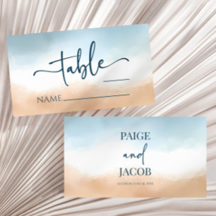 Elegante Blue Ocean Beach Shore Sand Wedding Platzkarte