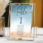 Elegante Blue Ocean Beach Shore Sand Wedding Tischnummer<br><div class="desc">Dies ist eine elegante Blue Ocean Beach Shore Sand Hochzeit Tischnummer mit Namen!</div>