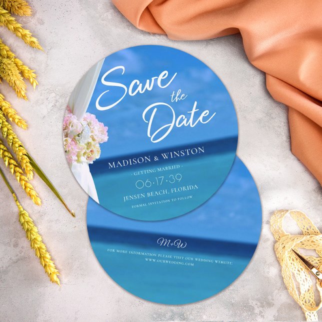 Elegante Blue Ocean Beach Summer Save the Date Car Einladung (Von Creator hochgeladen)