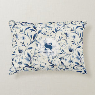 Elegante Blue Paisley Blätter - Weißer Hintergrund Dekokissen