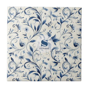 Elegante Blue Paisley Blätter - Weißer Hintergrund Fliese