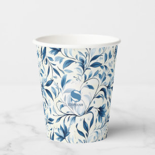 Elegante Blue Paisley Blätter - Weißer Hintergrund Pappbecher