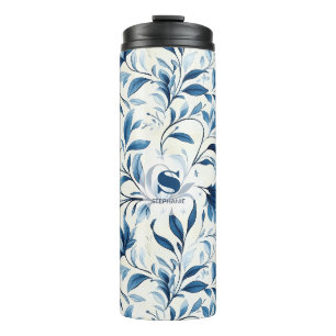 Elegante Blue Paisley Blätter - Weißer Hintergrund Thermosbecher