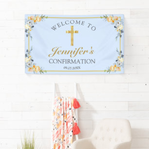 Elegante Blue Peach Floral Confirmation Banner