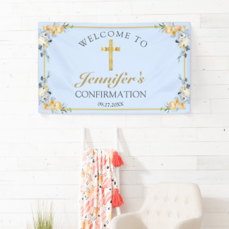Elegante Blue Peach Floral Confirmation Banner