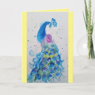 Elegante Blue Peacock Watercolor Geburtskarte Karte