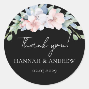 Elegante Blue Pink Blume Hochzeit Runder Aufkleber
