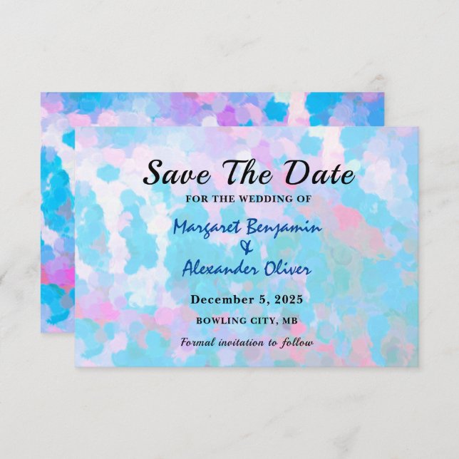 Elegante Blue Pink Circles Watercolor Wedding Save The Date (Vorne/Hinten)