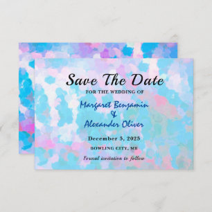 Elegante Blue Pink Circles Watercolor Wedding Save The Date