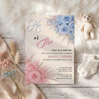Elegante Blue-Pink-Florale Geschlechtsenthüllungsf Einladung