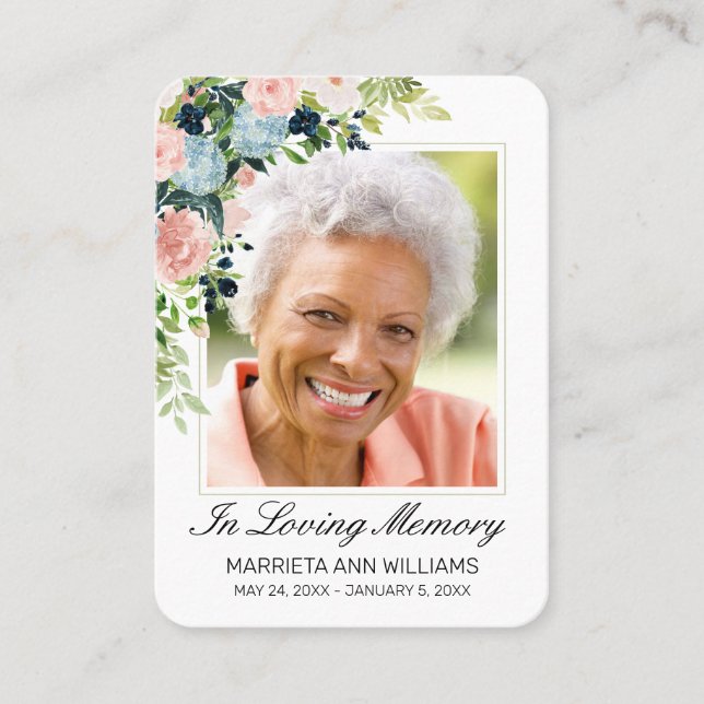 Elegante Blue Pink Rose Foto Gedenkkarte Visitenkarte (Vorderseite)