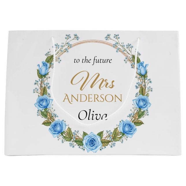 Elegante Blue Rose & Baby's Atem Große Geschenktüte (Vorderseite)