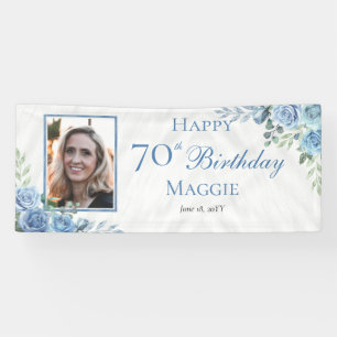 Elegante Blue Rose Blumenrahmen 70. Geburtstagspar Banner