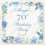 Elegante Blue Rose Blumenrahmen 70. Geburtstagspar Rechteckiger Pappuntersetzer<br><div class="desc">Elegantes Blau und Weiß mit duskym saftig grünem Blumenrahmen Geburtstagsfeier Design.</div>
