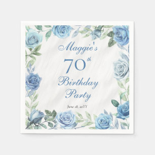 Elegante Blue Rose Blumenrahmen 70. Geburtstagspar Serviette