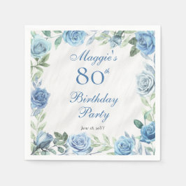 Elegante Blue Rose Floral Frame 80. Geburtstagspar Serviette