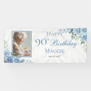 Elegante Blue Rose Floral Frame 90. Geburtstagspar Banner