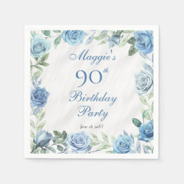 Elegante Blue Rose Floral Frame 90. Geburtstagspar Serviette