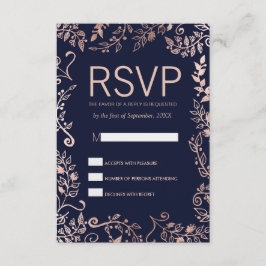 Elegante Blue Rose Gold Floral RSVP Cards Karte