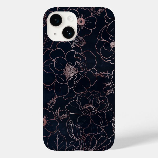 Elegante Blue Rose Gold Rose Blumen Case-Mate iPhone Hülle (Rückseite)