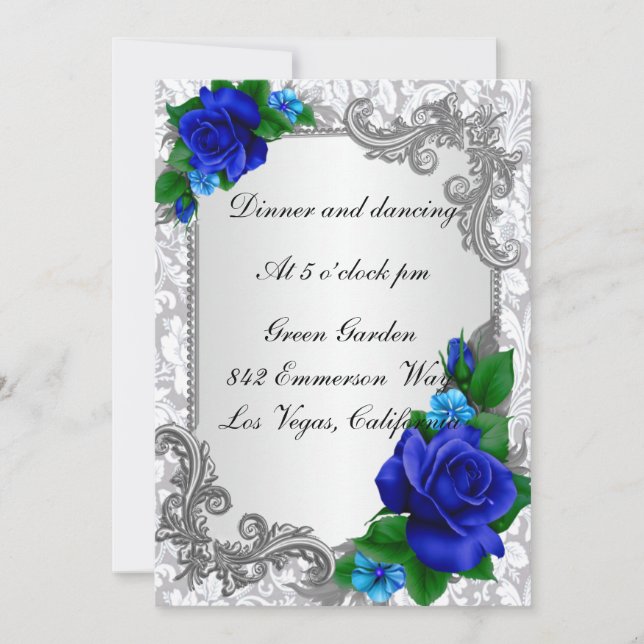 Elegante Blue Rose Hochzeitskarte Einladung (Vorderseite)