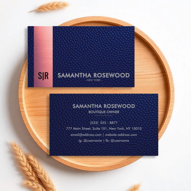 Elegante Blue & Rose Pink Business Card Visitenkarte (Von Creator hochgeladen)