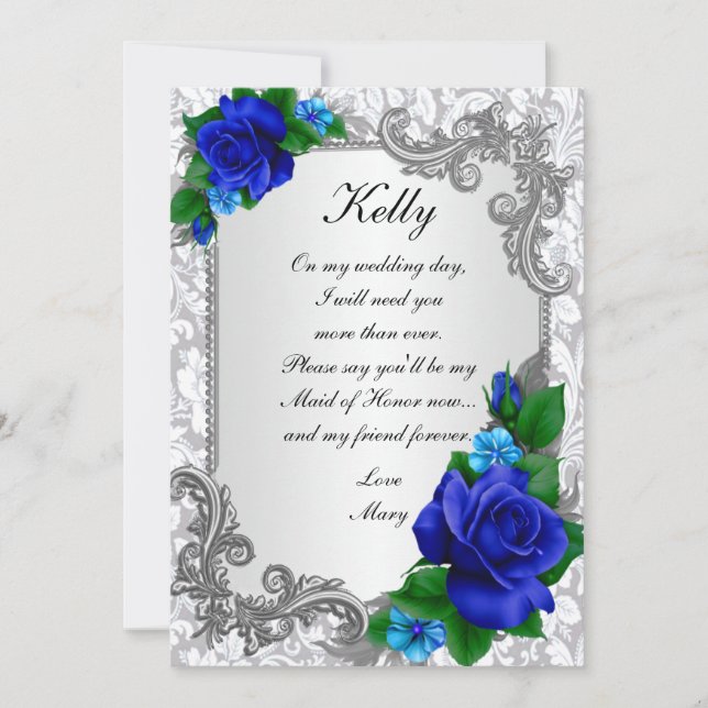 Elegante Blue Rose Trauzeugin Card Einladung (Vorderseite)