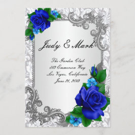 Elegante Blue Rose Wedding Menu Card Menükarte